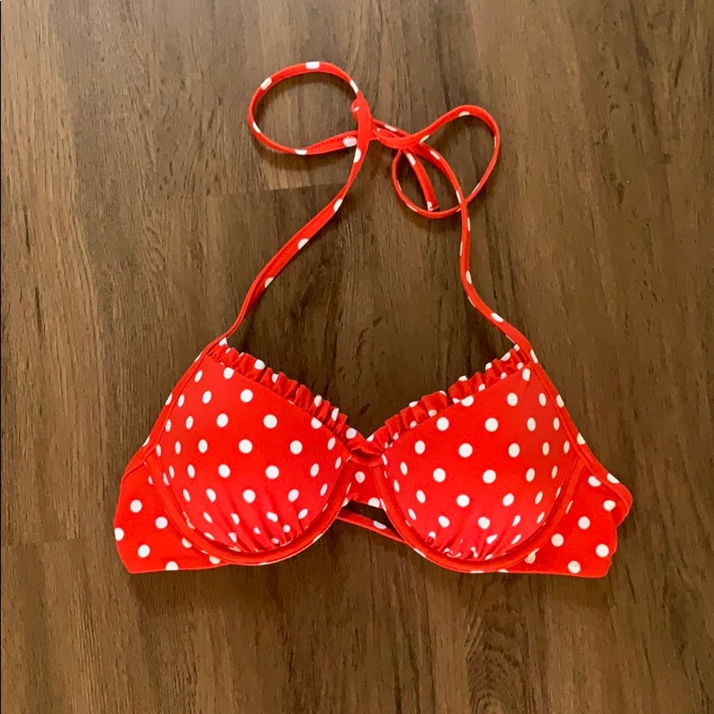 red polka dot bikini top